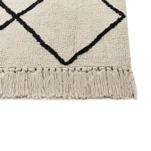 Cotton Area Rug 200 x 200 cm Beige and Black ELDES