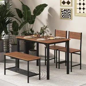 Costway 4-Piece Dining Table & Chair Bench Set Industrial Gathering Table Kitchen Set