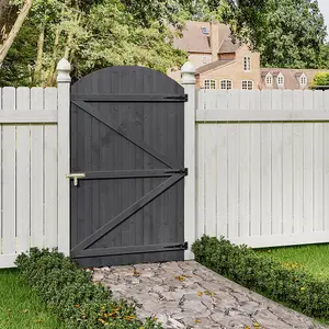 Grey Semi Braced Arch Top Strong Wooden Garden Gate with Latch H 180cm x W 105cm