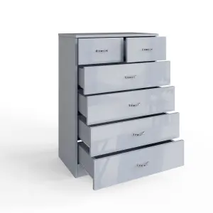 Grey Gloss 6 Drawer 4+2 Chest Of Drawers Bedroom Furniture