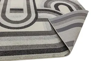 Grey Modern Geometric Easy To Clean Dining Room Rug-160cm X 230cm