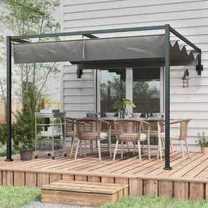 Outsunny 2 x 3(m) Wall Mounted Pergola with Retractable Sun Shade Canopy