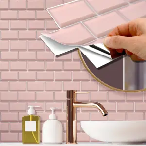 Walplus Blush Pink Subway Brick Tile Stickers 2D Multipack 36Pcs