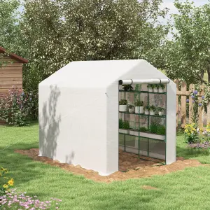 Outsunny Walk-in Garden Greenhouse Shelves Polytunnel Steeple Grow House