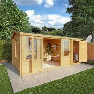 Waltons 5.1m x 3m Wooden Log Cabin Garden Room with Side Shed Apex Roof Summerhouse