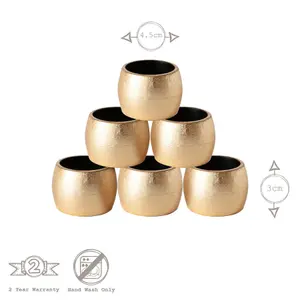 Metallic Napkin Rings - Gold - 4.5cm - Pack of 6 - Decorative Napkin Holder by Harbour Housewares