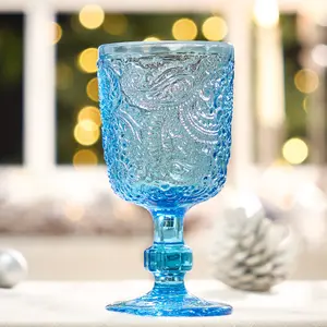 Set of 4 Luxury Bright Blue Drinking Wine Glass Wine Goblets 300ml