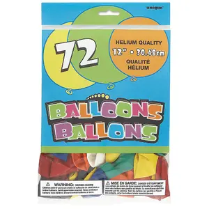 Unique Party Latex Plain Balloons (Pack of 72) Multicoloured (One Size)