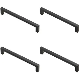 4x Square Block Pull Handle 170 x 10mm 160mm Fixing Centres Matt Black