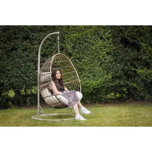 Dellonda Rattan Outdoor Garden Hanging Swing Egg Chair & Cushions, Steel Frame