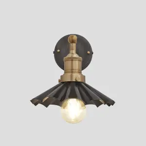 Industville Brooklyn Umbrella Wall Light, 8 Inch, Pewter, Brass Holder