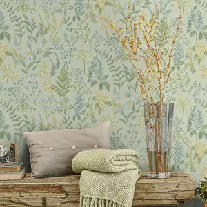 Rural Paradise Floral Sprig Wallpaper Blue Holden 13662