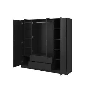 Kelly 206cm Hinged Wardrobe in Classic Black - Timeless Storage with Glass Details