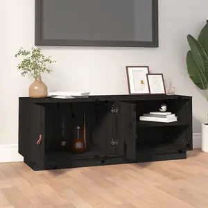 Berkfield TV Cabinet Black 105x34x40 cm Solid Wood Pine