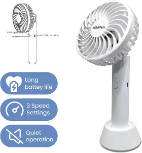 Schallen Mini Portable Travel Hand Held Fan Battery Powered USB Rechargeable Lightweight Handheld Electric Charging Fan- Black