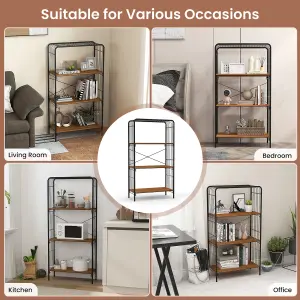 Costway 4-Tier Bookshelf Open-Back Storage Shelf Display Rack Metal Frame Shelving Unit