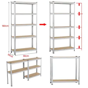 Yaheetech Set of 2 5 Tier Metal Storage Shelves for Office Living Room Silver