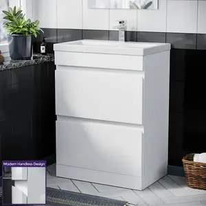 Nes Home White 600mm PVC 2 Drawer Vanity Cabinet & Basin Sink Floor Standing