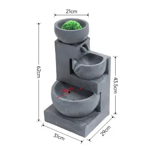 3-Tier Solar Powered Water Fountain Garden Rockery Decor with Warm Light