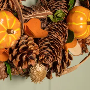 36cm Hanging Artificial Harvest Home Autumn Wreath with Pinecones and Pumpkins