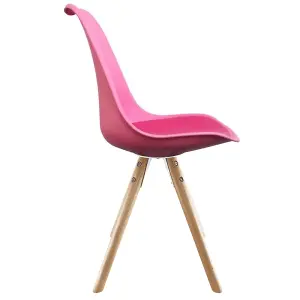 Soho Bright Pink Plastic Dining Chair with Pyramid Light Wood Legs