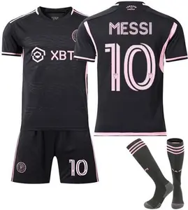 (Black, 24(8-9 Years)) Inter Miami Home Away Adult Kid Messi 10 Football Kit Strip Soccer Jersey Kit T-Shirt+Shorts