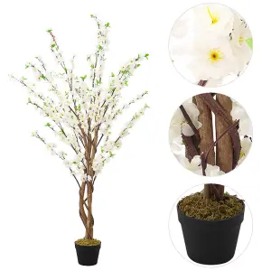 White Artificial Plant Potted Peach Flower Tree House Plant Indoor Plant 150 cm