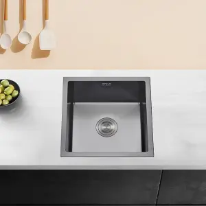 POLLOR Square Gunmetal Inset & Undermount Kitchen Sink 440x440mm With Drainer Black