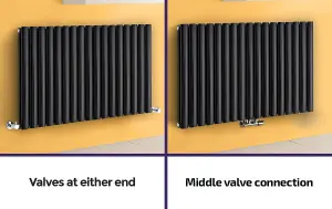 Nes Home 1020 x 600 mm Side Connection Horizontal Designer Radiator Side Connection Black Double Oval Tube