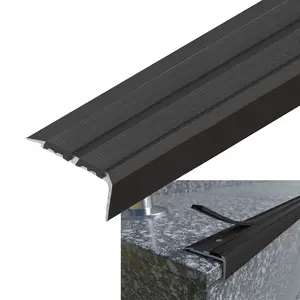 Stair Nosing Edge Trim - Cezar Anti Slip Edging Strip for Stair -Dark Brown with Black Rubber 0.9m