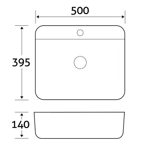 Thor Gloss White Ceramic Rectangle Counter Top Basin (W)500x(D)395mm