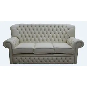 Chesterfield 3 Seater Cottonseed Cream Leather Sofa Bespoke In Monks Style