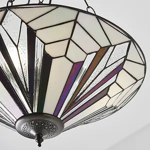 Luminosa Astoria 3 Light Large Ceiling Pendant Dark Bronze, Tiffany Style Glass, E27