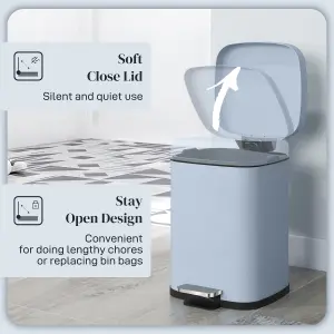 HOMCOM 12L Kitchen Pedal Bin, Metal Rubbish Bin with Soft-close Lid, Light Blue