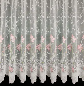 Home Curtains Bella Coloured Floral Net 300w x 160d CM Cut Lace Panel Pink