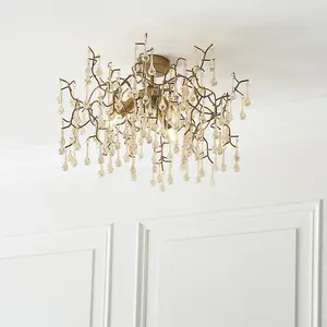 Luminosa Rimini 3 Light Ceiling Semi Flush Aged Gold Paint & Champagne Lustre Glass