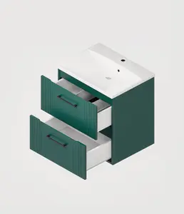 600mm wall hung green bathroom vanity unit with basin and drawers