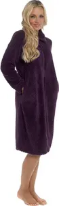 Ladies Undercover Cosy Winter Soft Fleece Zip Through Dressing Gown Robe UK Size 8-22