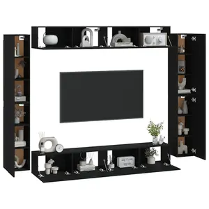 Berkfield 8 Piece TV Cabinet Set Black Engineered Wood