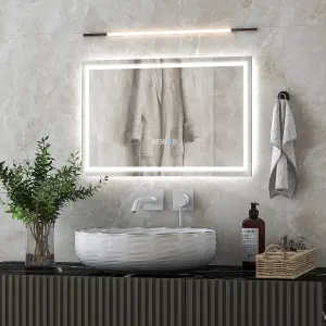 Costway 60 x 40 CM LED Bathroom Mirror Wall Mounted Rectangle Mirror with 3-Color Dimmable Lights