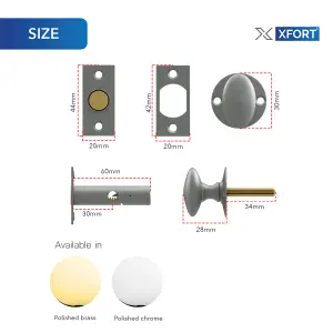 XFORT Rack Bolt Security Kit in Polished Brass, Oval Turn Knob with 55mm Rack Bolt