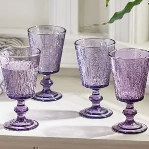 Set of 8 Purple Lavender Embossed Drinking Wine Glass Wine Goblets 300ml