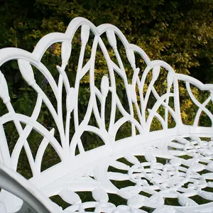 Charles Bentley White Tulip Cast Aluminium Metal 2 Seats Garden Patio Bench Seat