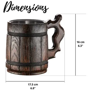 Handmade Large Oak Wooden Tankard Mug - Amazing Craftsmanship & Quality Materials - Metal Lining, Heavy Duty, & Long-Lasting Mug