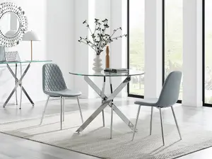 Furniturebox UK Novara 100cm Round Dining Table & 2 New Grey Corona Silver Chairs