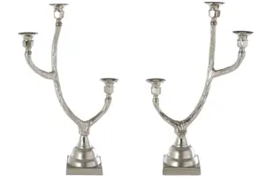 Interiors by Premier Set of 2 Antler Design 3 Candle Holder Stand, Christmas Candlestick Holder with Decorative Finish