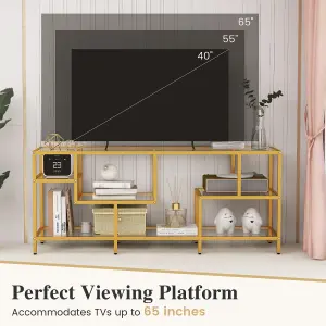 COSTWAY 147cm TV Stand for TVs up to 65" TV Console Table w/ Tempered Glass Shelves