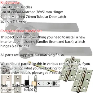 Door Handle & Latch Pack - Satin Chrome - Slim Modern Lever On Round Rose