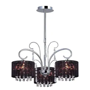 Luminosa Hanging Pendant Fixed Black 3 Light  with Crystal Shade, E14