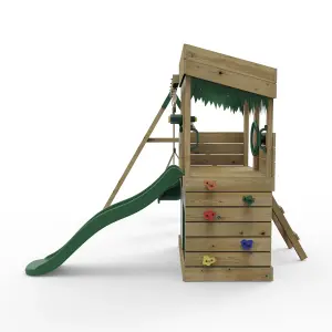 Rebo Wooden Lookout Tower Playhouse Climbing Frame with 6ft Slide & Swings - Zion